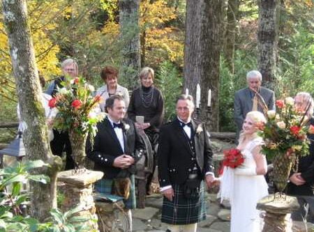 wedding ceremony with men in Scottish kilts